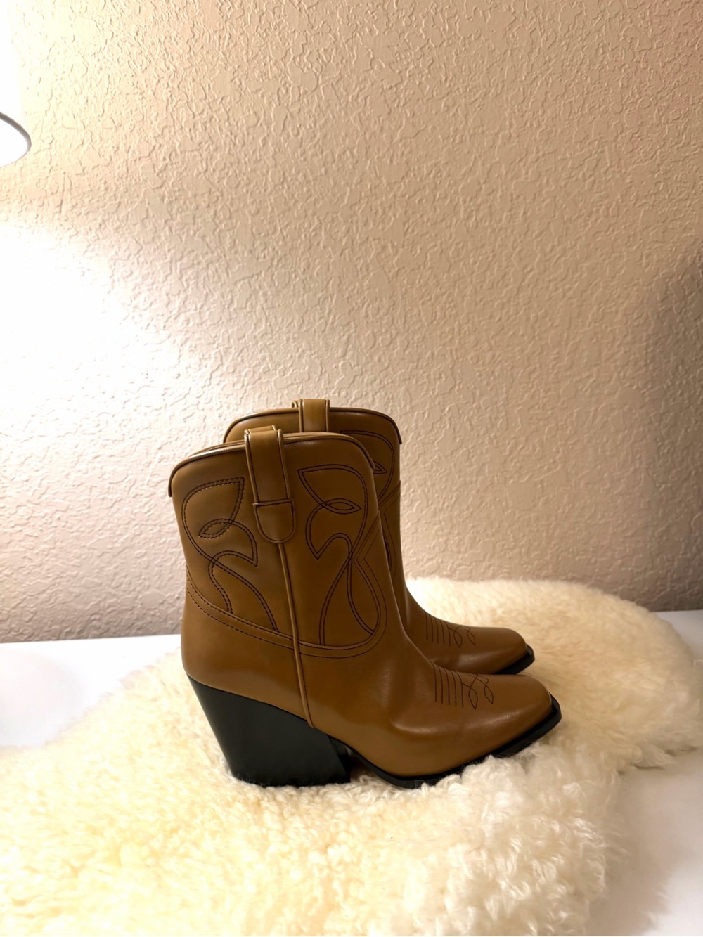 Stella McCartney-Tan Western-Inspired Leather Ankle Boots